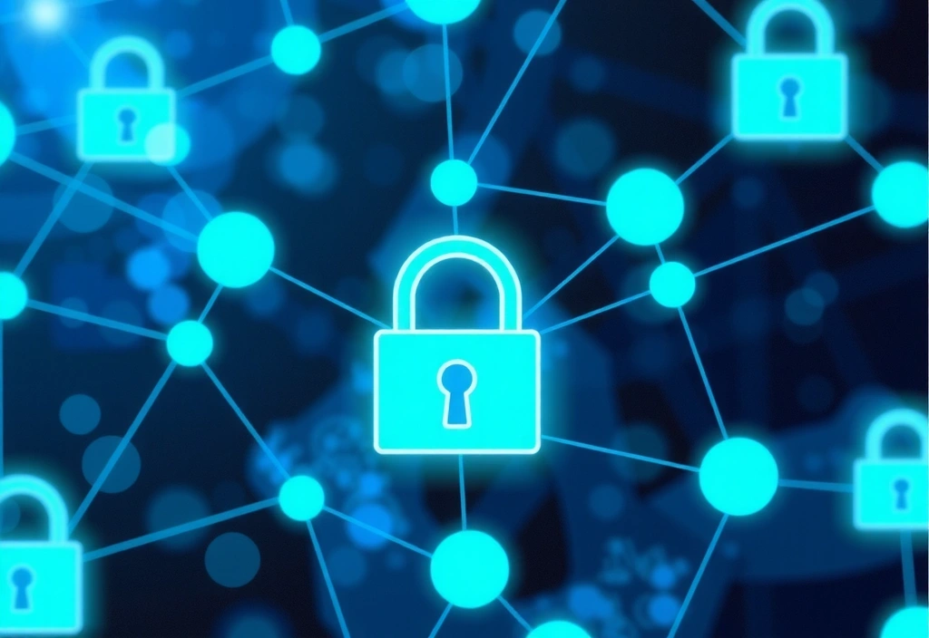 Abstract representation of data flow and security measures